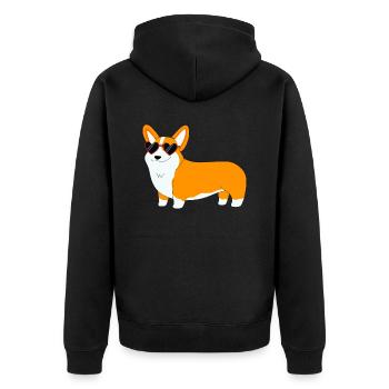 Welsh Corgi mit Sonnenbrille - Unisex Premium Bio Zip Hoodie - Schwarz - Hinten - Nico (187cm)
