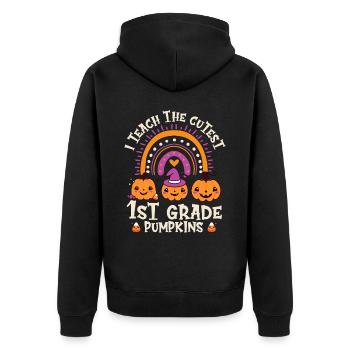 Halloween I Teach The Cutest 1st Grade Pumpkins - Unisex Premium Organic Zip Hoodie - black - Back - Nico (187cm)