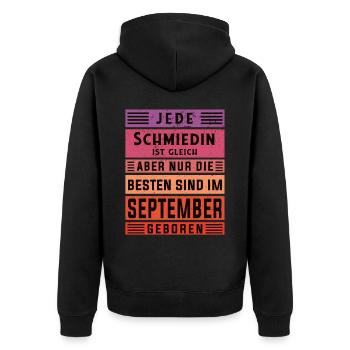 Schlosserin Geburtstag September geboren Schmiedin - Unisex Premium Bio Zip Hoodie - Schwarz - Hinten - Nico (187cm)