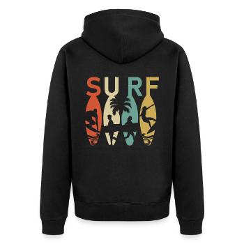 Surfboard Retro Surfing Surfer - Unisex Premium Bio Zip Hoodie - Schwarz - Hinten - Nico (187cm)