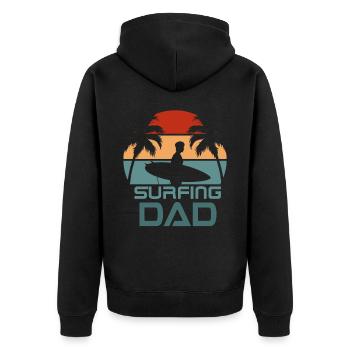 Surfing Dad Vintage Sunset Beach Palm Tree Surf - Unisex Premium Bio Zip Hoodie - Schwarz - Hinten - Nico (187cm)