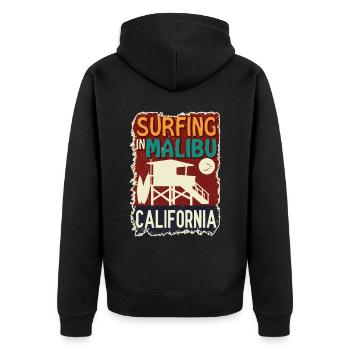 Surfen in Malibu California LifeGuard Station Surf - Unisex Premium Bio Zip Hoodie - Schwarz - Hinten - Nico (187cm)