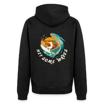 Schlagen Sie einige Wellen Retro Sunset Surfen Sur - Unisex Premium Bio Zip Hoodie - Schwarz - Hinten - Nico (187cm)