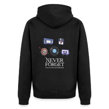 Gute alte retro Freunde - Never Forget - Unisex Premium Bio Zip Hoodie - Schwarz - Hinten - Nico (187cm)
