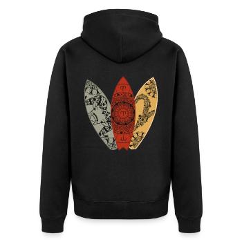 Widder -Zodiac -Surfboard -Surfenhoroskop - Unisex Premium Bio Zip Hoodie - Schwarz - Hinten - Nico (187cm)