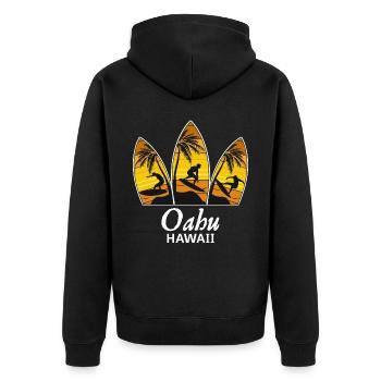 Oahu Hawaii Surfer Spot Sunset Surfboards Surf - Unisex Premium Bio Zip Hoodie - Schwarz - Hinten - Nico (187cm)