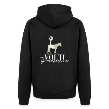 Volti Prinzessin - Voltegieren Pferdesport - Unisex Premium Bio Zip Hoodie - Schwarz - Hinten - Nico (187cm)