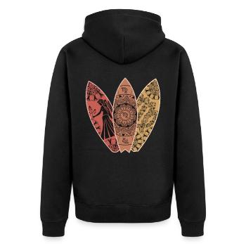 Horoskop zum Surfbrett von Jungfrau Zodiac Surfboa - Unisex Premium Bio Zip Hoodie - Schwarz - Hinten - Nico (187cm)