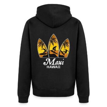 Maui Hawaii Surfer Spot Sunset Surfboards Surf - Unisex Premium Bio Zip Hoodie - Schwarz - Hinten - Nico (187cm)