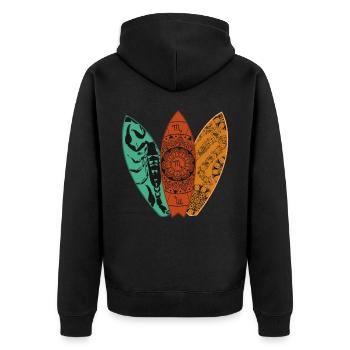 Skorpion -Zodiac -Surfboard -Surfenhoroskop - Unisex Premium Bio Zip Hoodie - Schwarz - Hinten - Nico (187cm)