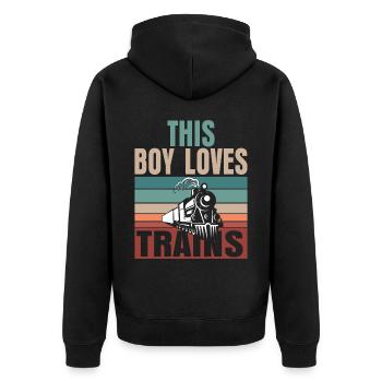 Ce garçon adore les locomotives de train! Cadeau enfant - Veste à capuche bio Premium Unisexe - noir - Dos - Nico (187cm)