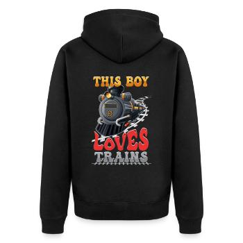 Ce garçon adore les locomotives de train! Cadeau enfant - Veste à capuche bio Premium Unisexe - noir - Dos - Nico (187cm)