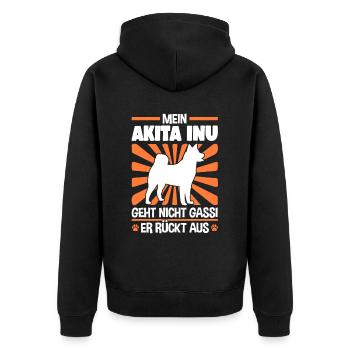 Akita Inu Gassi gehen japanischer Spitz - Unisex Premium Bio Zip Hoodie - Schwarz - Hinten - Nico (187cm)