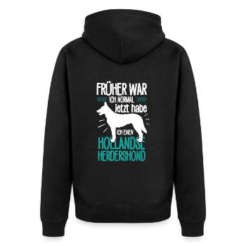 Hollandse Herdershond früher war ich normal - Unisex Premium Bio Zip Hoodie - Schwarz - Hinten - Nico (187cm)