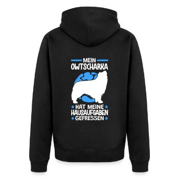 Owtscharka hat Hausaufgaben gefressen Kaukase - Unisex Premium Bio Zip Hoodie - Schwarz - Hinten - Nico (187cm)