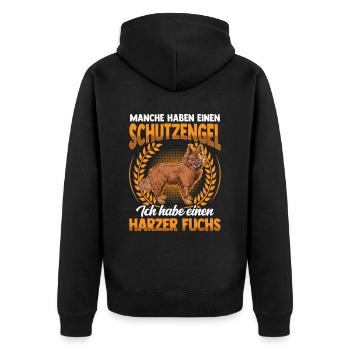Harzer Fuchs ist mein Schutzengel Hütefuchs - Unisex Premium Bio Zip Hoodie - Schwarz - Hinten - Nico (187cm)