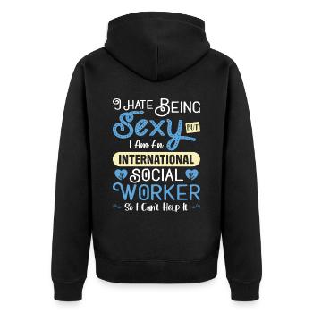 Profession de travailleur social international - Veste à capuche bio Premium Unisexe - noir - Dos - Nico (187cm)