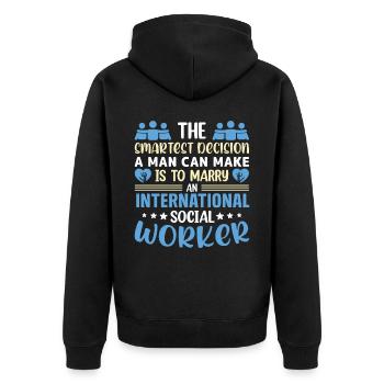 International Social Worker Occupation Profession - Unisex Premium Organic Zip Hoodie - black - Back - Nico (187cm)