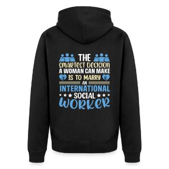 International Social Worker Occupation Profession - Unisex Premium Organic Zip Hoodie - black - Back - Nico (187cm)