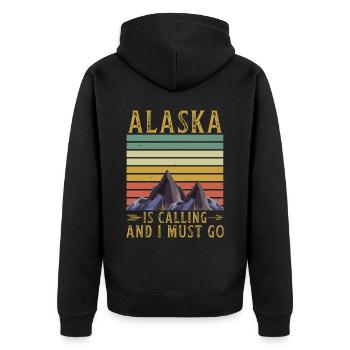 Alaska Geschenk USA Natur Bär Denali Grizzly Wald - Unisex Premium Bio Zip Hoodie - Schwarz - Hinten - Nico (187cm)