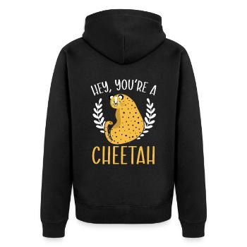 Hey, du bist ein Gepard Tier Zoowärter - Unisex Premium Bio Zip Hoodie - Schwarz - Hinten - Nico (187cm)