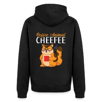 Kaffeetier Cheefee Koffein Trinker Gepard - Unisex Premium Bio Zip Hoodie - Schwarz - Hinten - Nico (187cm)