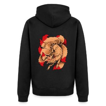 Japanische Yokai Figur Kitsune - Unisex Premium Bio Zip Hoodie - Schwarz - Hinten - Nico (187cm)