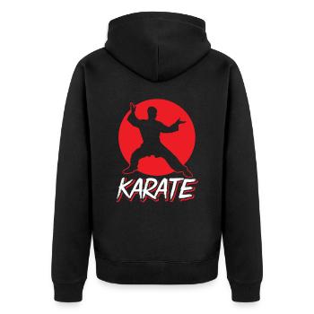 Karate Kämpfer Kampfkunst Kampfsport Sprüche - Unisex Premium Bio Zip Hoodie - Schwarz - Hinten - Nico (187cm)
