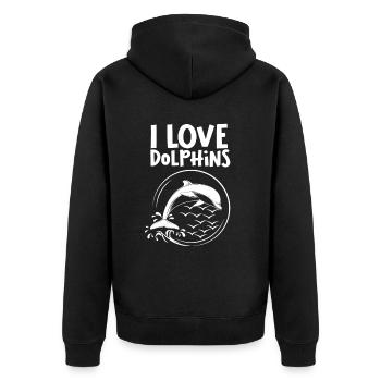 Ich Liebe Delfine Delphine Delfin Delphin - Unisex Premium Bio Zip Hoodie - Schwarz - Hinten - Nico (187cm)
