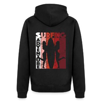 Surfenabenteuer Retro Surfer Beach Surfboarder - Unisex Premium Bio Zip Hoodie - Schwarz - Hinten - Nico (187cm)