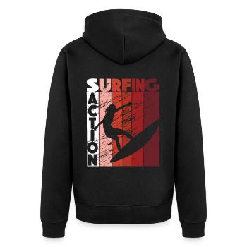 Surfenaktion Retro Surfer Beach - Unisex Premium Bio Zip Hoodie - Schwarz - Hinten - Nico (187cm)