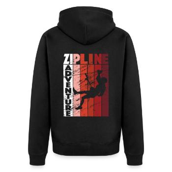 Zipline -Abenteuer Retro Ziplining - Unisex Premium Bio Zip Hoodie - Schwarz - Hinten - Nico (187cm)