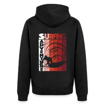 Surfenabenteuer Retro Surfer Surfboard - Unisex Premium Bio Zip Hoodie - Schwarz - Hinten - Nico (187cm)