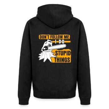 Chainsaw Chainsaws Joke Lumberjack - Unisex Premium Organic Zip Hoodie - black - Back - Nico (187cm)