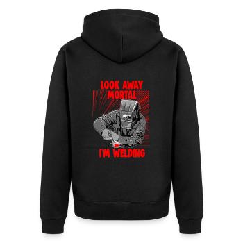 Schweißer Spruch Design für Metallbauer - Unisex Premium Bio Zip Hoodie - Schwarz - Hinten - Nico (187cm)