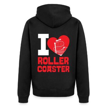 Roller Coaster Heart I Love Roller - Unisex Premium Bio Zip Hoodie - Schwarz - Hinten - Nico (187cm)