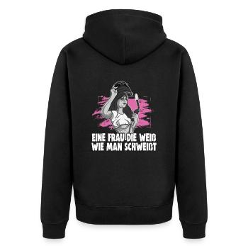 Schweißerin Spruch Design für Metallbauer - Unisex Premium Bio Zip Hoodie - Schwarz - Hinten - Nico (187cm)