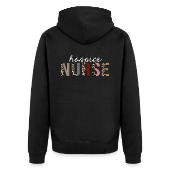 Hospiz Krankenschwester Leopard Print Lustiges Geschenk - Unisex Premium Bio Zip Hoodie - Schwarz - Hinten - Nico (187cm)