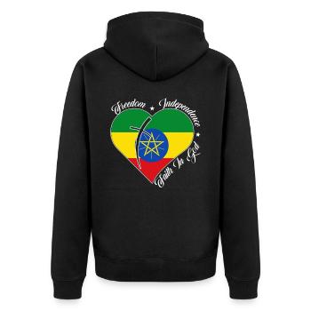 Freedom Faith in God - Ethiopia - Unisex Premium Organic Zip Hoodie - black - Back - Nico (187cm)