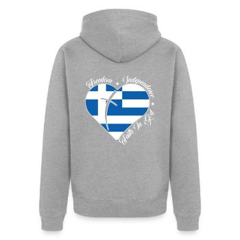 Freiheit Glaube An Gott - Griechenland - Unisex Premium Bio Zip Hoodie - Grau meliert - Hinten - Nico (187cm)