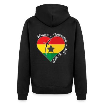Freiheit Glaube An Gott - Ghana - Unisex Premium Bio Zip Hoodie - Schwarz - Hinten - Nico (187cm)