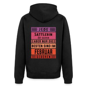 Polsterer Geburtstag Februar geboren Sattlerin - Unisex Premium Bio Zip Hoodie - Schwarz - Hinten - Nico (187cm)