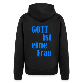 Weltfrauentag Gott Ist Eine Frau - Unisex Premium Bio Zip Hoodie - Schwarz - Hinten - Nico (187cm)