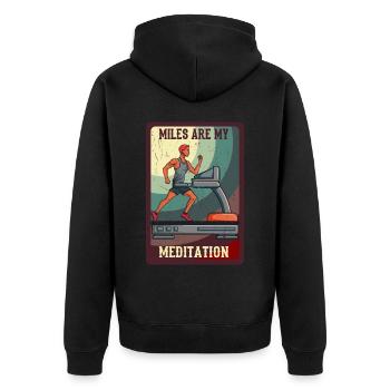 Jogging Spruch Miles Are My Meditation - Unisex Premium Bio Zip Hoodie - Schwarz - Hinten - Nico (187cm)