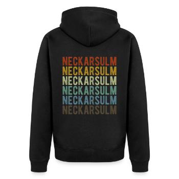 Neckarsulm Stadt Retro Vintage - Unisex Premium Bio Zip Hoodie - Schwarz - Hinten - Nico (187cm)