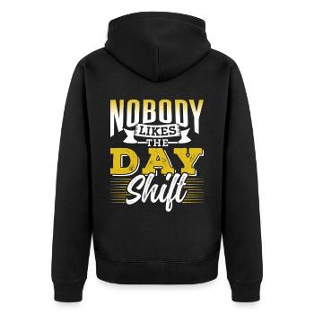 Niemand Mag Die Tagesschicht Arbeit Nachtschicht - Unisex Premium Bio Zip Hoodie - Schwarz - Hinten - Nico (187cm)