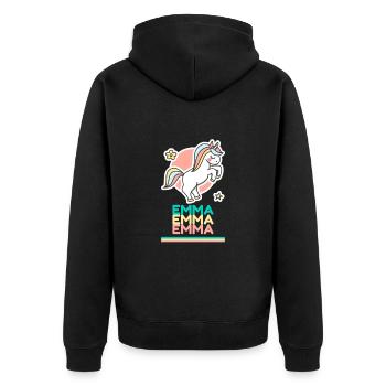 Emma Prénom Cadeau Douce Licorne - Veste à capuche bio Premium Unisexe - noir - Dos - Nico (187cm)