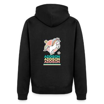 Addison First Name Gift Sweet Unicorn - Unisex Premium Organic Zip Hoodie - black - Back - Nico (187cm)
