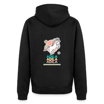 Adila Vorname Namensgeschenk Süßes Einhorn - Unisex Premium Bio Zip Hoodie - Schwarz - Hinten - Nico (187cm)