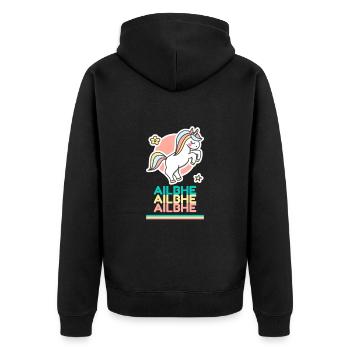 Ailbhe Vorname Namensgeschenk Süßes Einhorn - Unisex Premium Bio Zip Hoodie - Schwarz - Hinten - Nico (187cm)